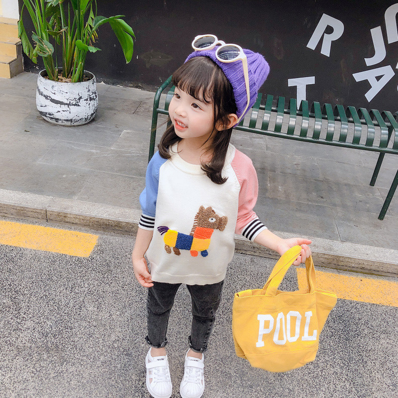 Pulover casual pentru copii cu decolteu O in doua culori pentru fete