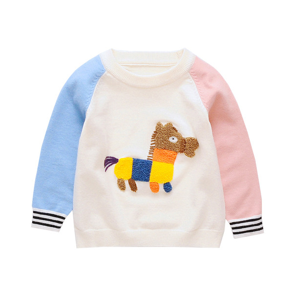 Ежедневен детски пуловер с О-образно деколте в два цвята за момичета 