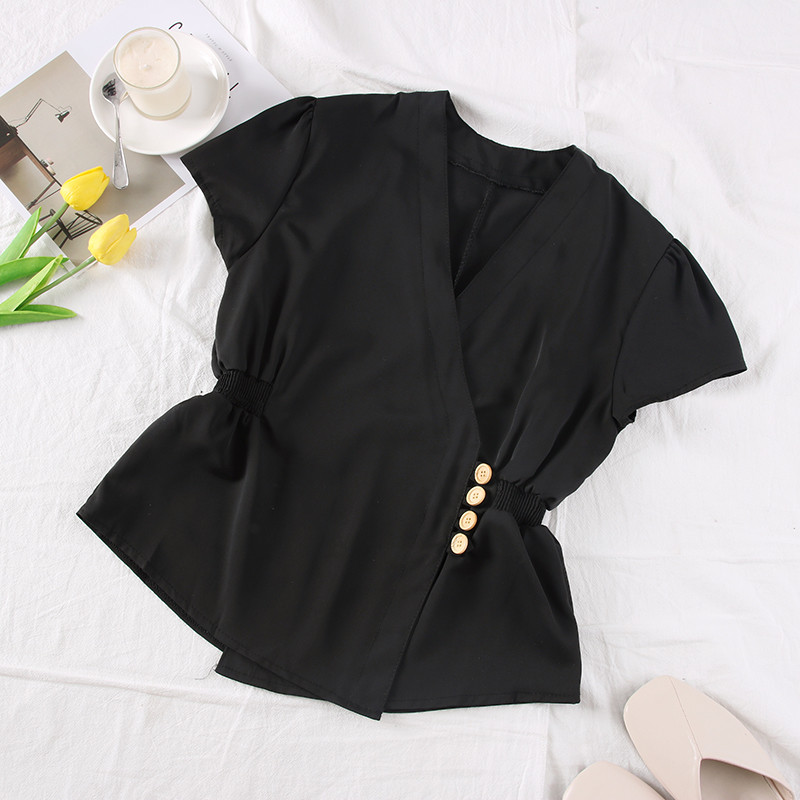 Camasa de dama model nou cu maneci scurte si decolteu in V in mai multe culori