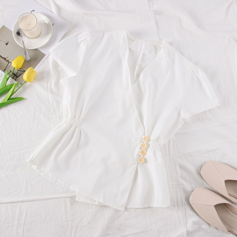 Camasa de dama model nou cu maneci scurte si decolteu in V in mai multe culori