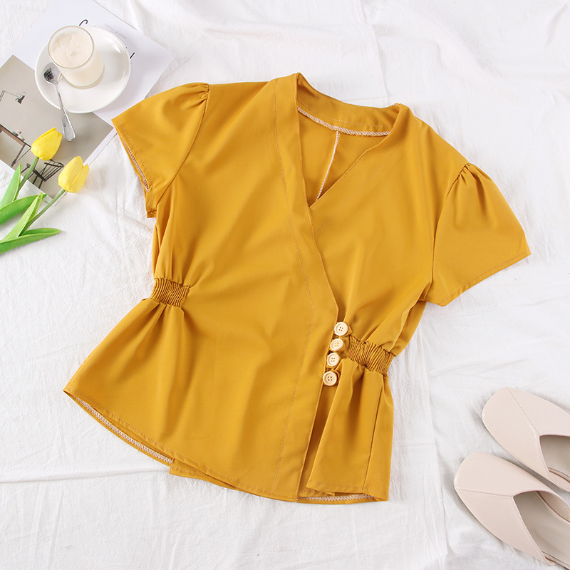 Camasa de dama model nou cu maneci scurte si decolteu in V in mai multe culori