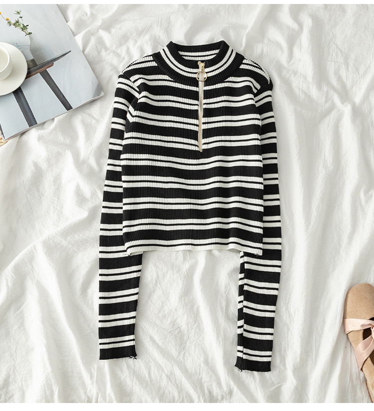 Ριγέ γυναικεία μπλούζα μεδαντέλα σε δύο χρώματα με φερμουάρ