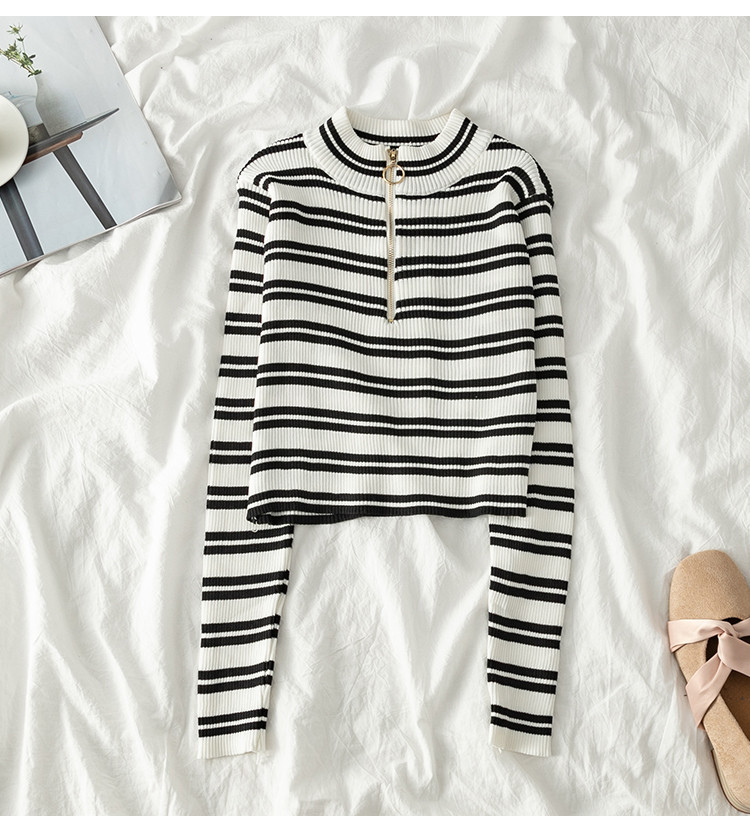 Ριγέ γυναικεία μπλούζα μεδαντέλα σε δύο χρώματα με φερμουάρ