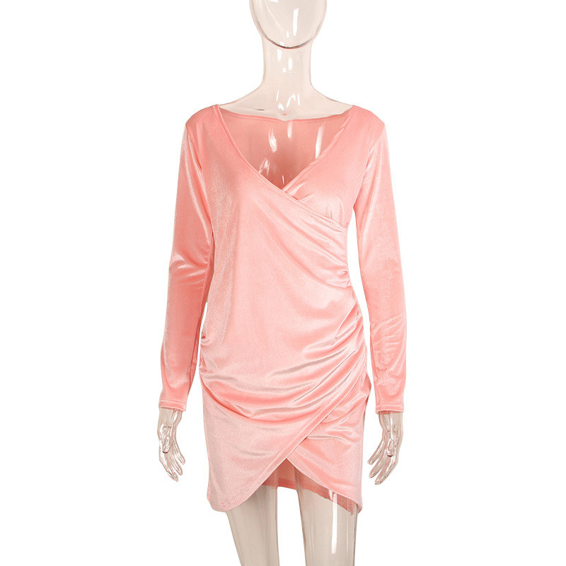 Κομψό γυναικείο φόρεμα με βαθύ λαιμόκοψη με μακριά μανίκια σε διάφορα χρώματα