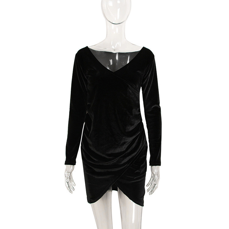 Κομψό γυναικείο φόρεμα με βαθύ λαιμόκοψη με μακριά μανίκια σε διάφορα χρώματα