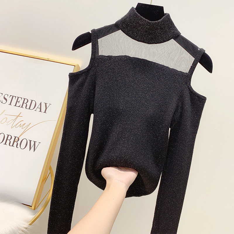 Μοντέρνο γυναικείο πουλόβερ  με γυμνούς ώμους σε διάφορα χρώματα