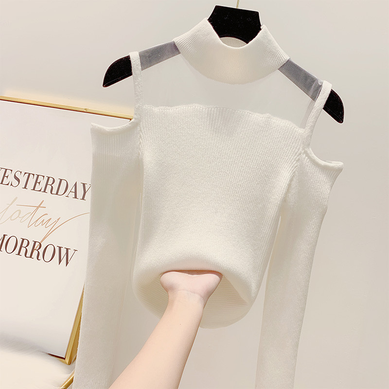 Μοντέρνο γυναικείο πουλόβερ  με γυμνούς ώμους σε διάφορα χρώματα