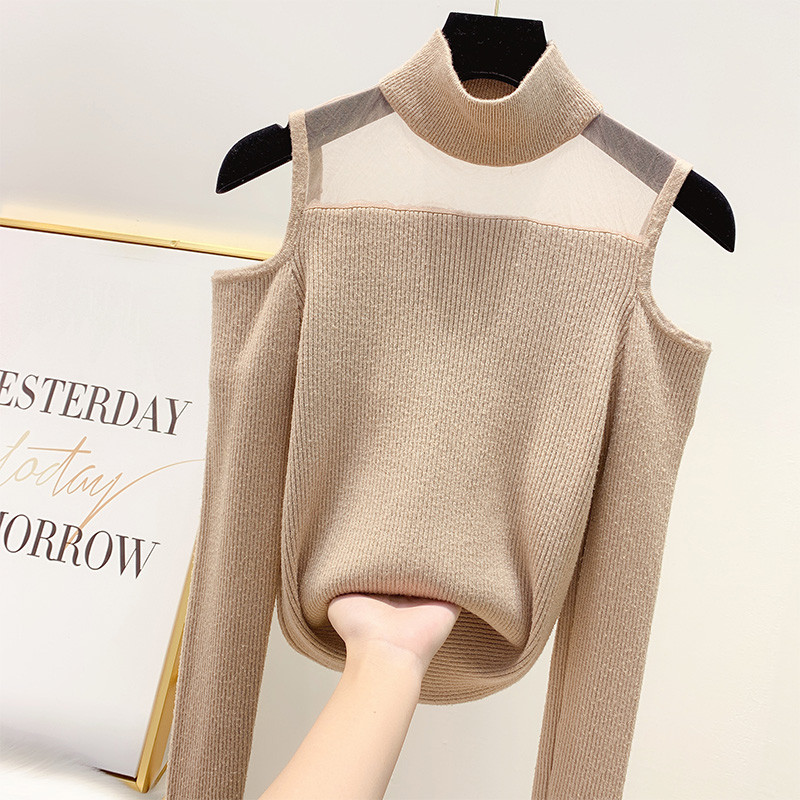 Μοντέρνο γυναικείο πουλόβερ  με γυμνούς ώμους σε διάφορα χρώματα