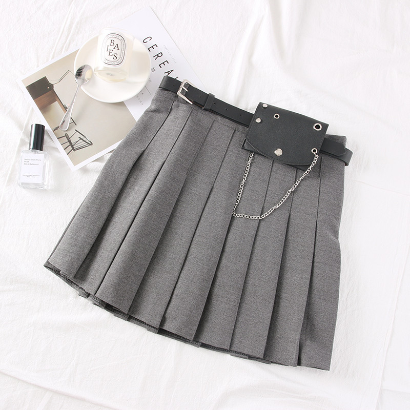 Fusta de dama moderna plisata cu centura din piele ecologica