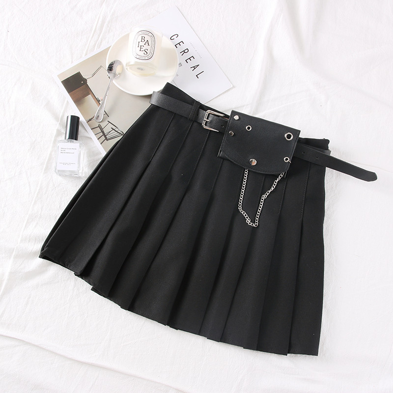 Fusta de dama moderna plisata cu centura din piele ecologica
