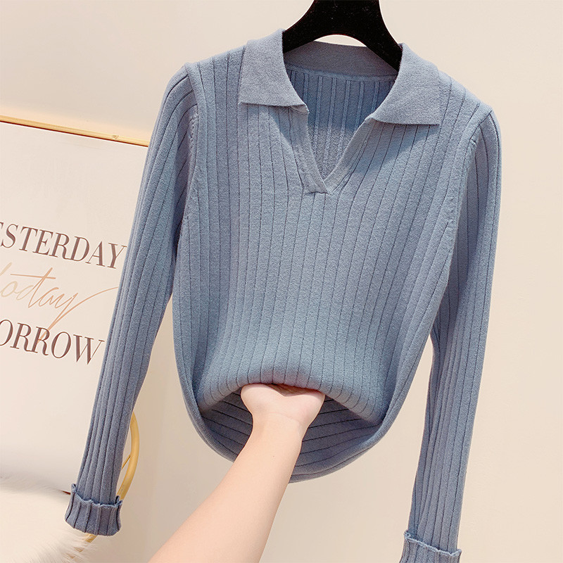 Női pulóver galléros négy színben