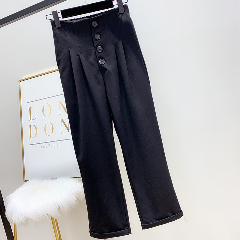 Pantaloni de dama cu talie inalta si nasturi