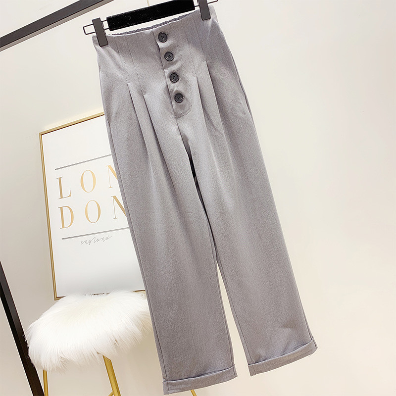 Pantaloni de dama cu talie inalta si nasturi