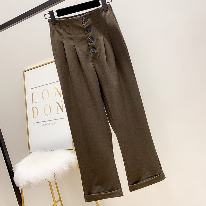 Pantaloni de dama cu talie inalta si nasturi