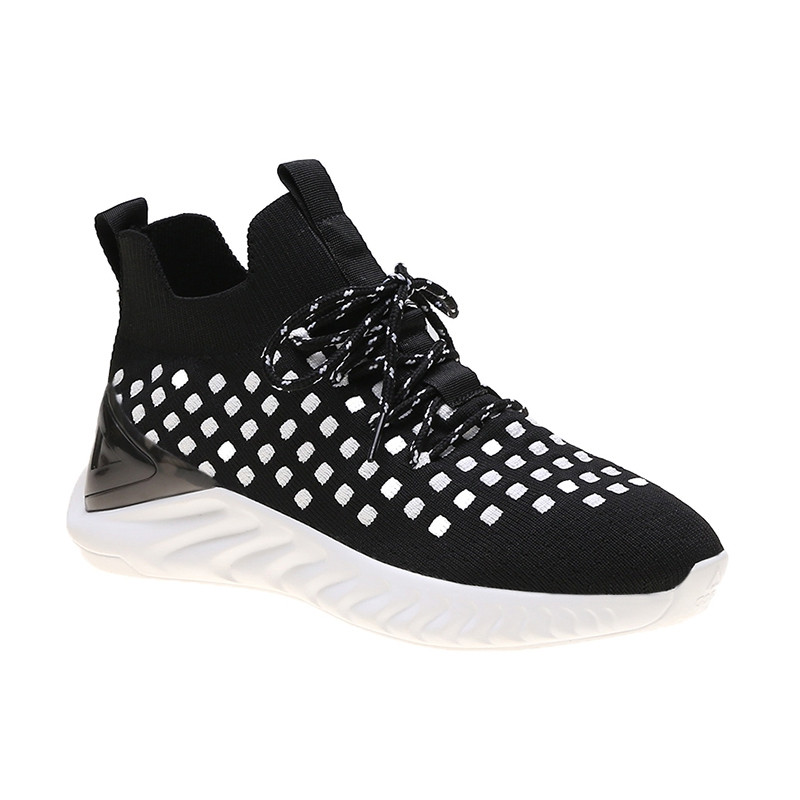 Tenisi casual dama alb-negru cu sireturi