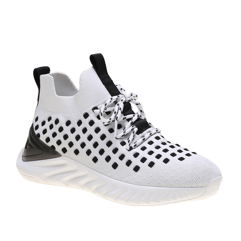 Tenisi casual dama alb-negru cu sireturi