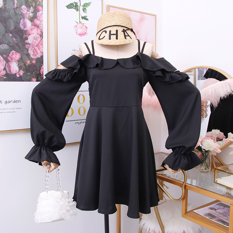 Rochie moderna de dama cu umerii goi in doua culori