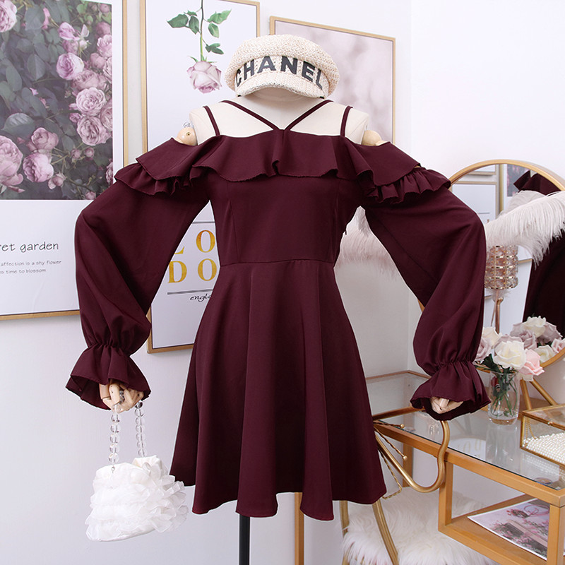 Rochie moderna de dama cu umerii goi in doua culori