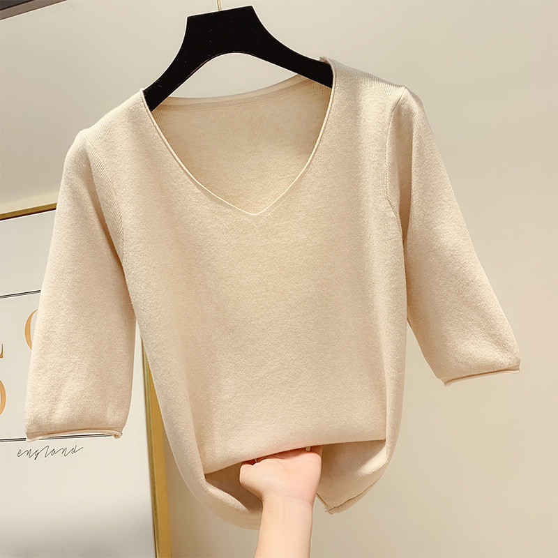 Női blúz 3/4 ujjal, spitz nyakkivágással, négy színben