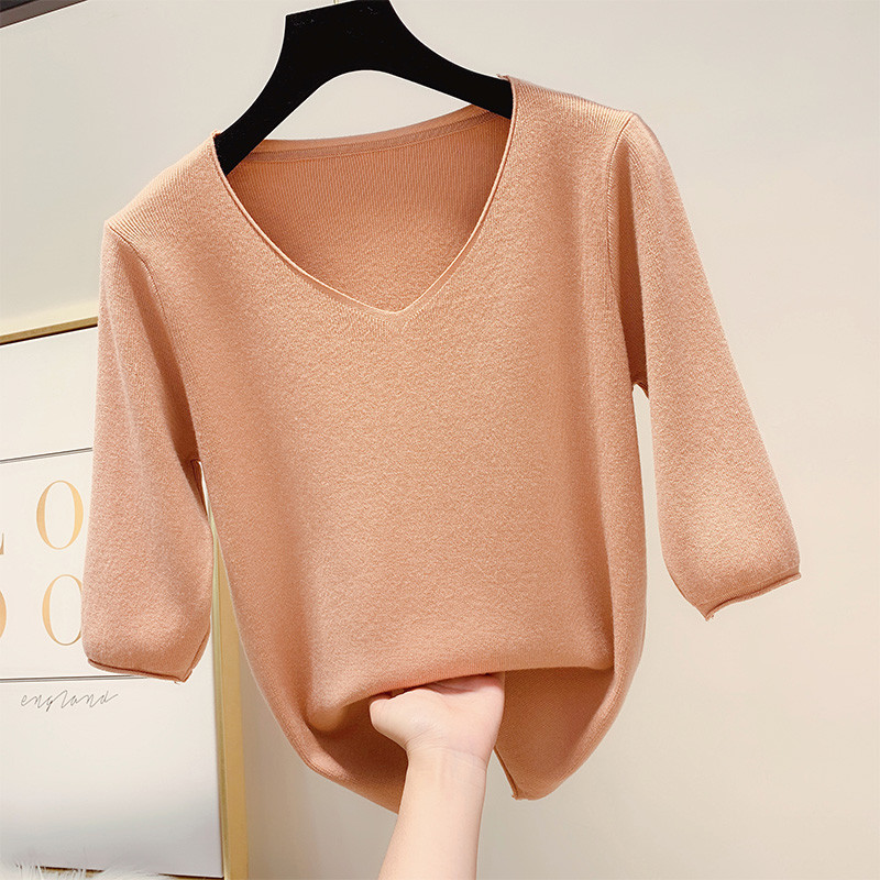 Női blúz 3/4 ujjal, spitz nyakkivágással, négy színben