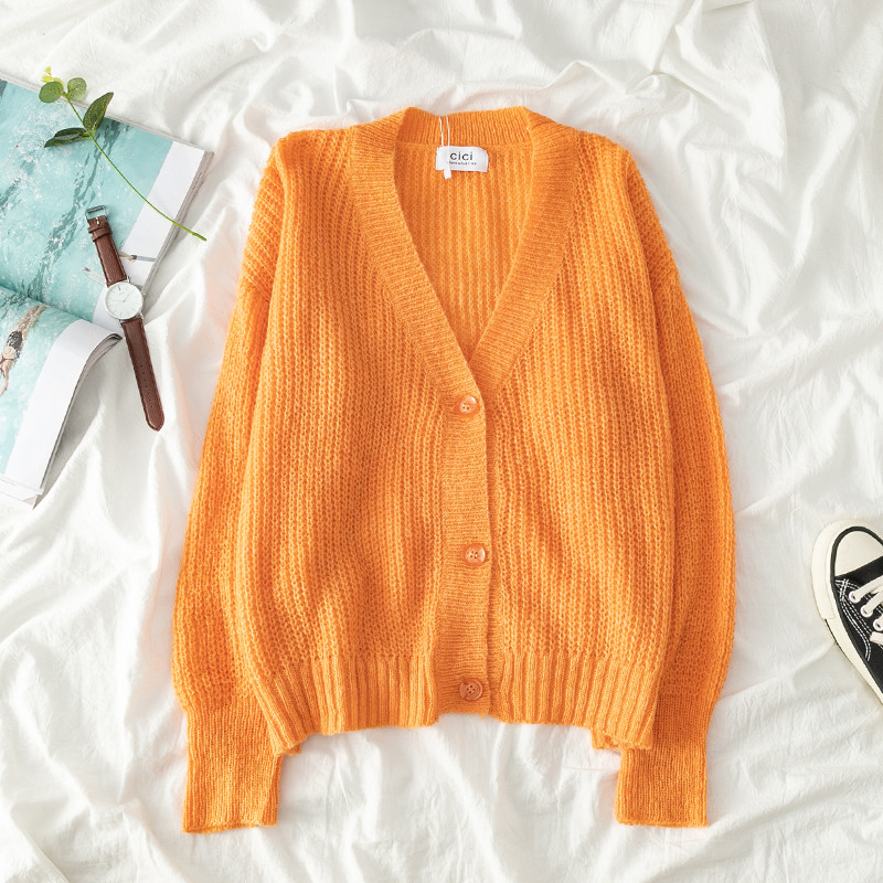 Cardigan casual dama cu decolteu in V si nasturi