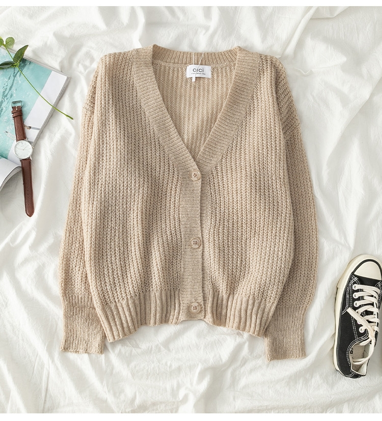 Cardigan casual dama cu decolteu in V si nasturi