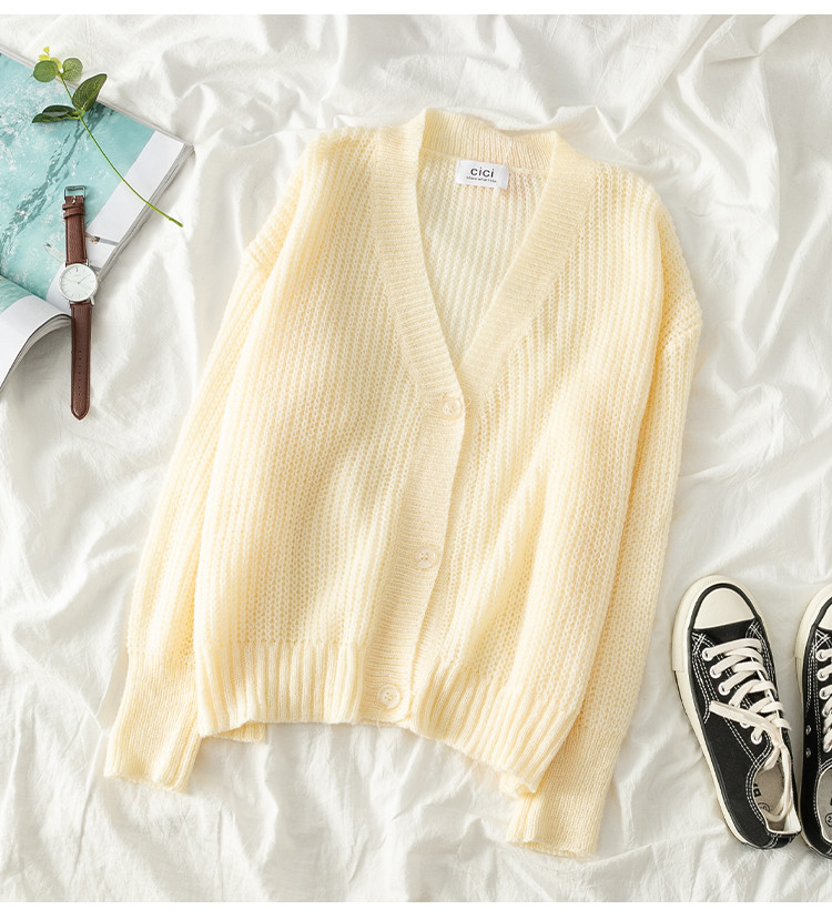 Cardigan casual dama cu decolteu in V si nasturi