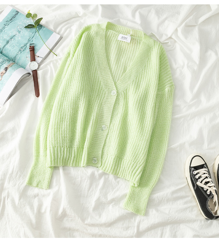 Cardigan casual dama cu decolteu in V si nasturi