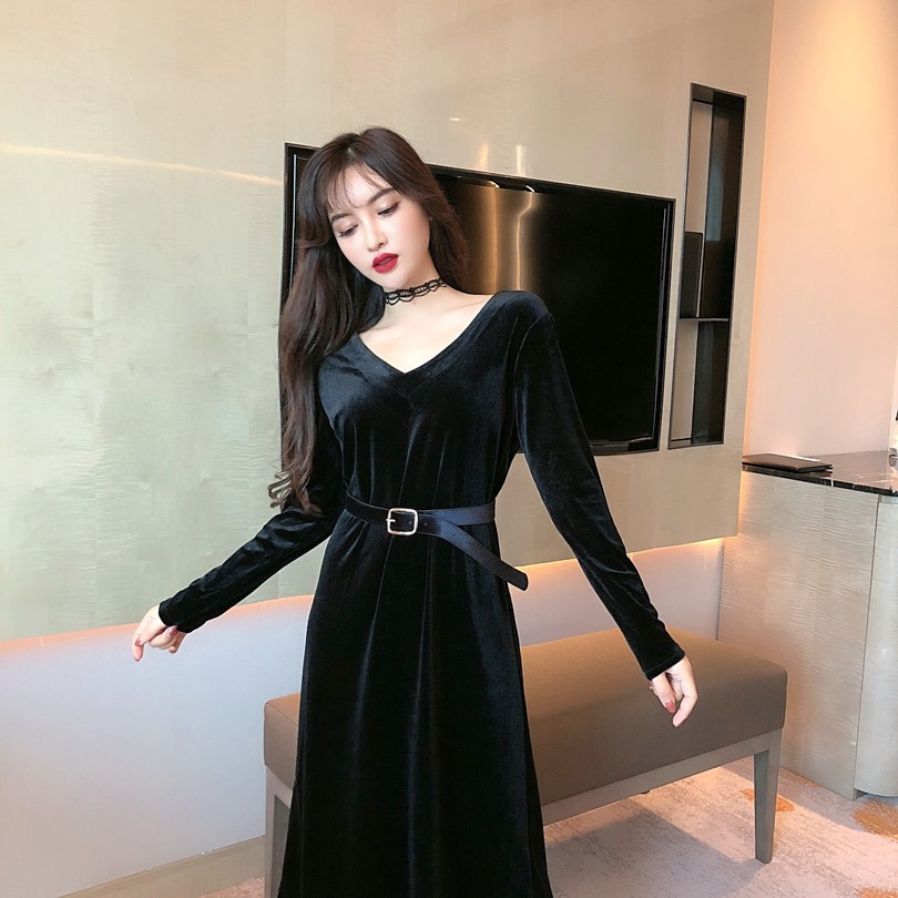 Μακρύ φόρεμα βελούδινο σε δύο χρώματα