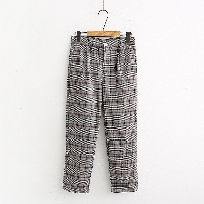 Új modell kockás női nadrág szürke színben