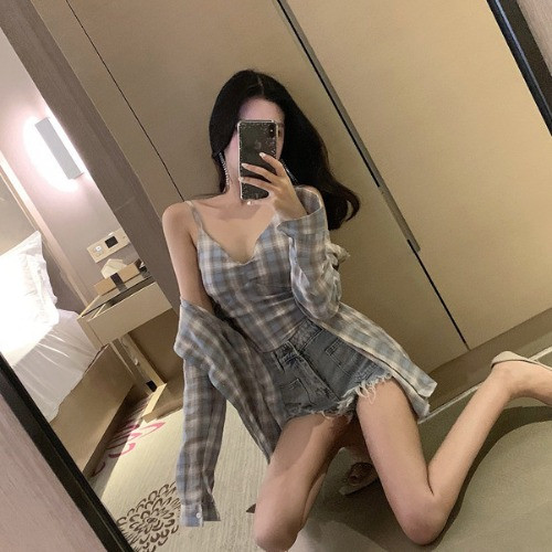 Γυναικείο  σετ - καρό αμάνικο και πουκάμισο