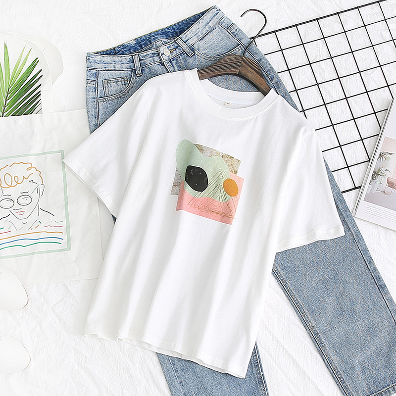 Tricou de damă model nou cu decolteu O în albastru și alb