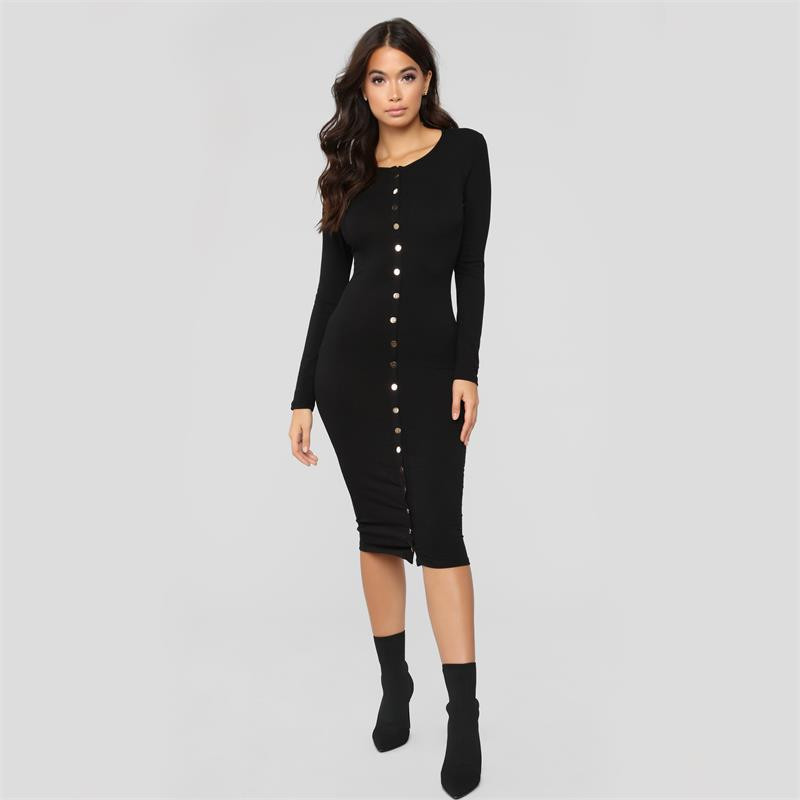 Rochie casual de dama cu nasturi in negru