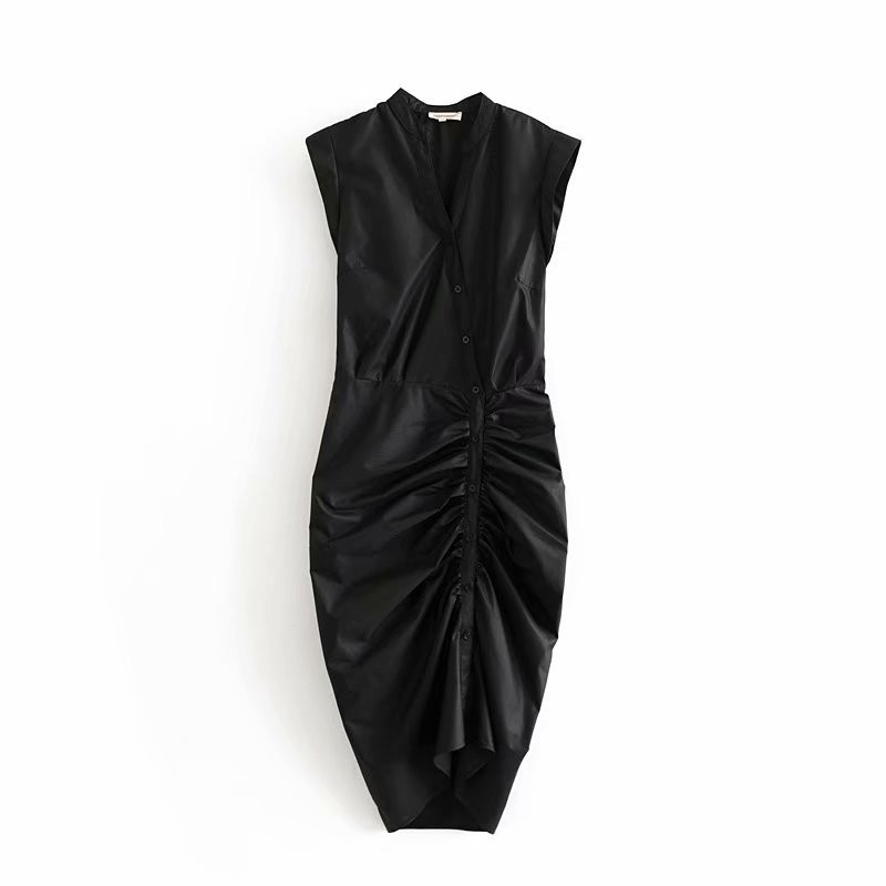 Stílusos női ruha V-nyakkal, fekete és kék színben