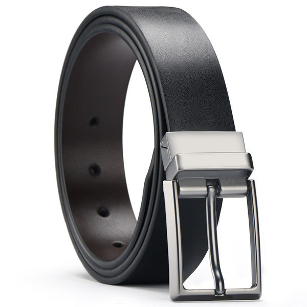 Stylish men`s belt in black faux leather