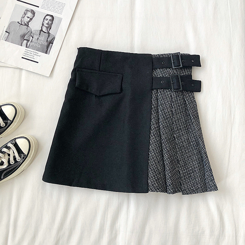 Fusta scurta de dama in trei culori cu talie inalta