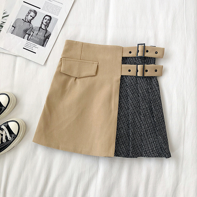 Fusta scurta de dama in trei culori cu talie inalta