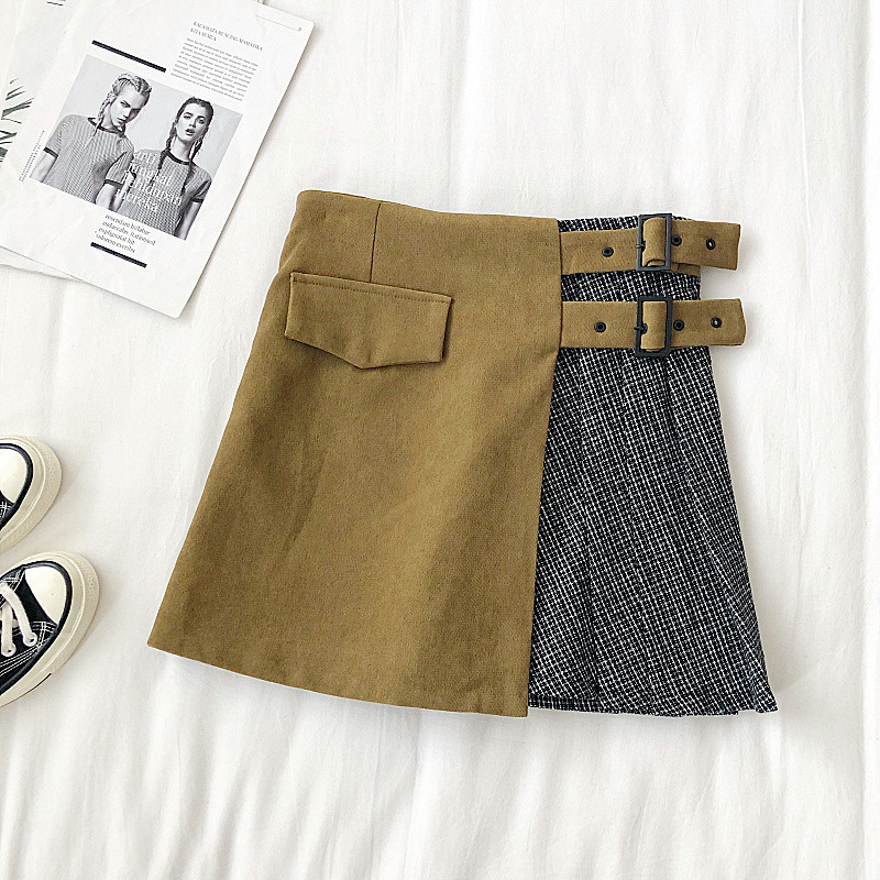 Fusta scurta de dama in trei culori cu talie inalta