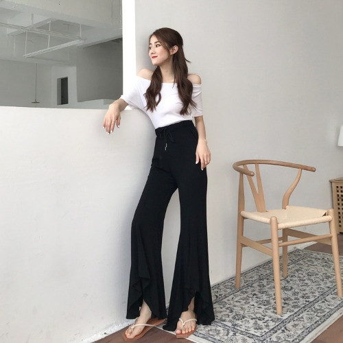 Pantaloni casual dama cu talie elastica in doua culori