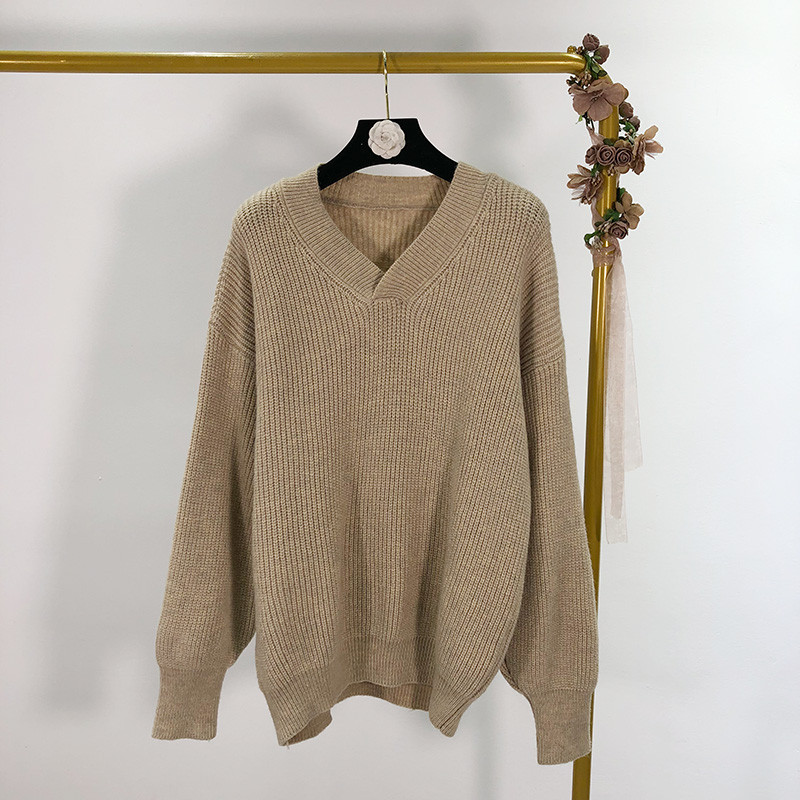 Pulover casual de dama in patru culori cu decolteu spitz