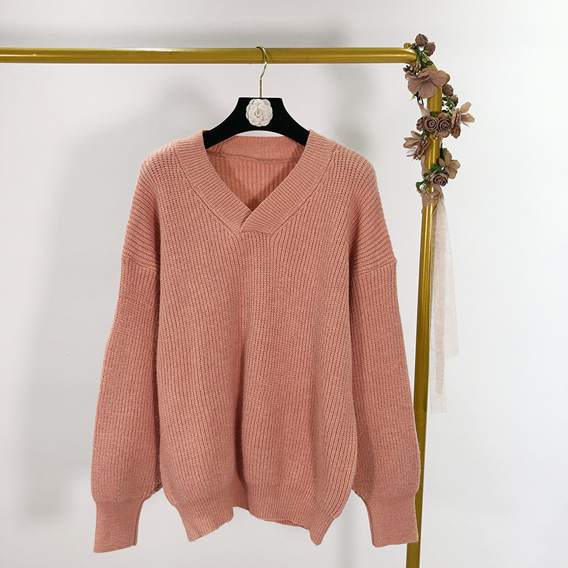 Pulover casual de dama in patru culori cu decolteu spitz