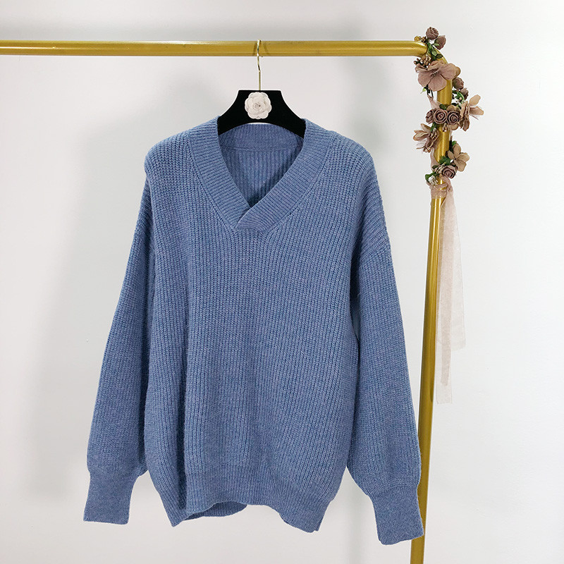 Pulover casual de dama in patru culori cu decolteu spitz