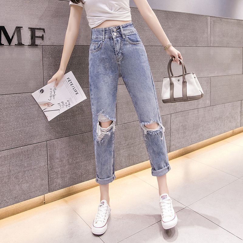 Blugi de dama moderni de culoare deschisa cu talie inalta