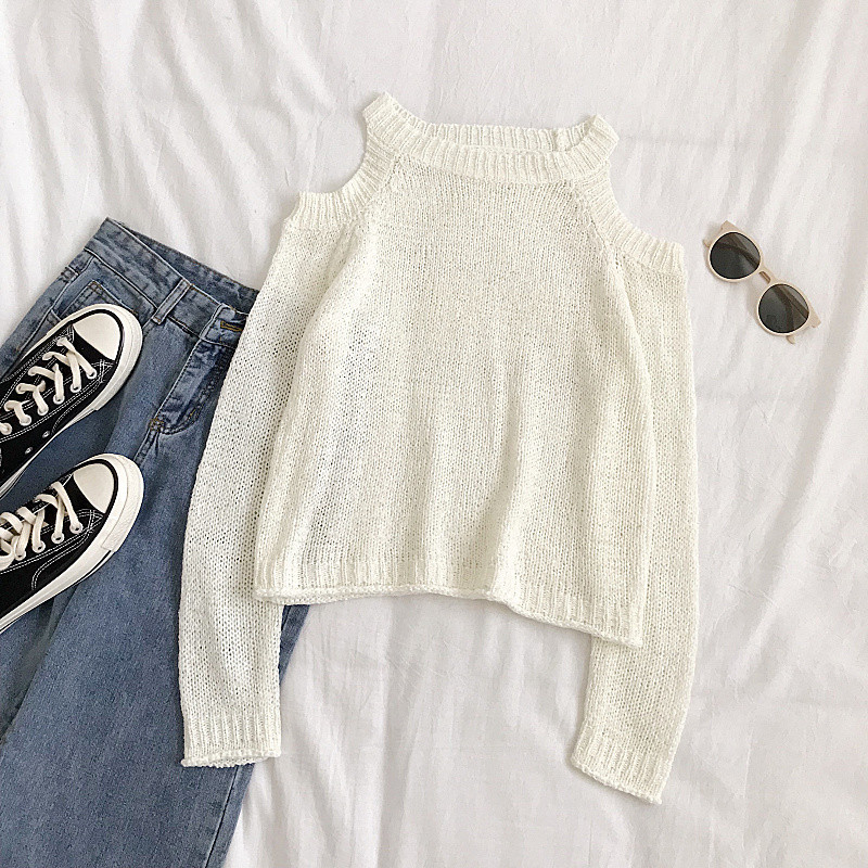 Női pulóver új modellje három színben, csupasz váll