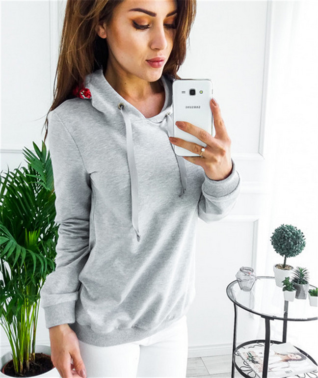 Hanorac de damă de zi cu zi cu glugă și broderie în mai multe culori