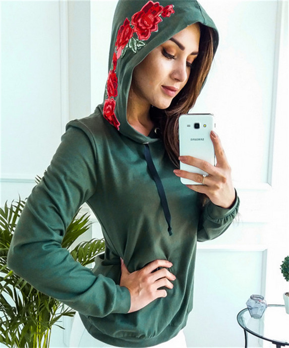 Hanorac de damă de zi cu zi cu glugă și broderie în mai multe culori