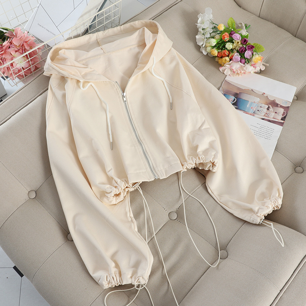 Casual γυναικείο μπουφάν  με κουκούλα και κορδόνια σε διάφορα χρώματα