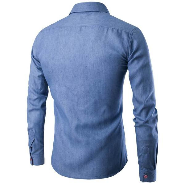 Νέο μοντέκο ανδρικό τζιν πουκάμισο με κλασικό γιακά σε μπλε χρώμα