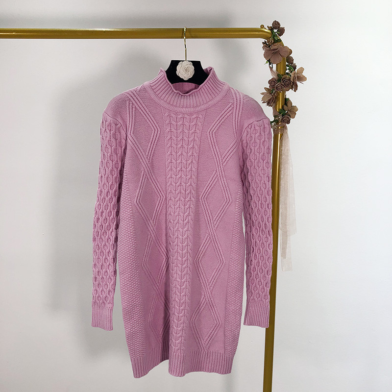 Pulover lung de dama cu guler inalt in patru culori