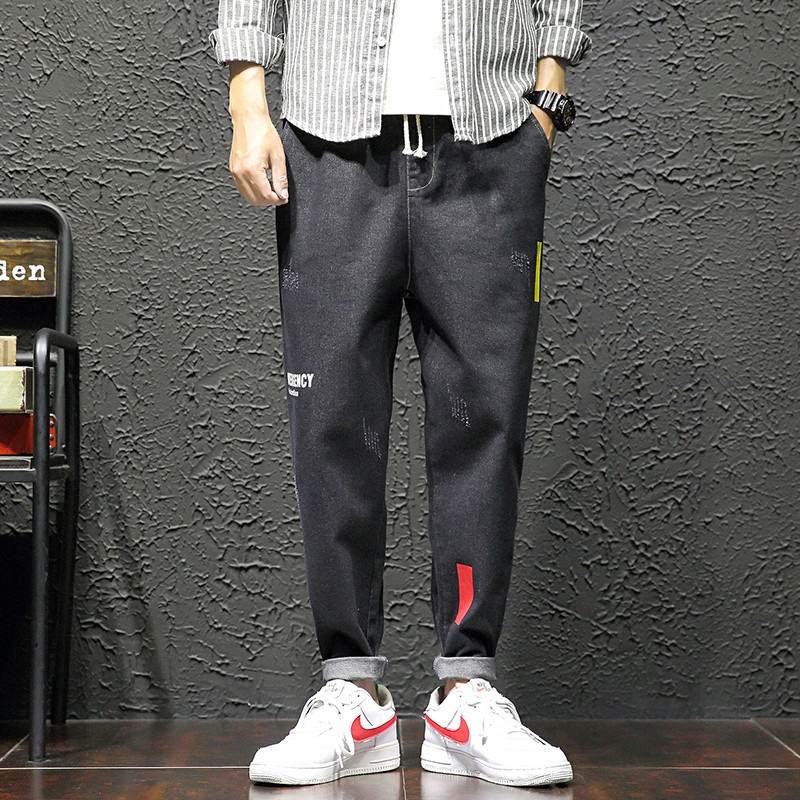 Casual ανδρικά τζιν με κορδόνια και γράμματα σε δύο χρώματα